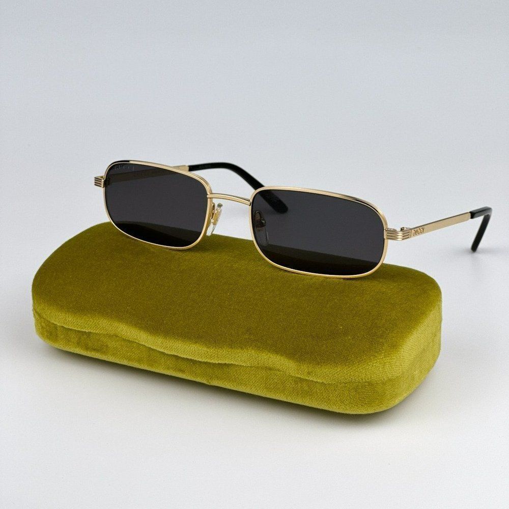 NEW Gucci GG1457S 001 Gold Grey Rectangle Metal Unisex Sunglasses GG 1457S